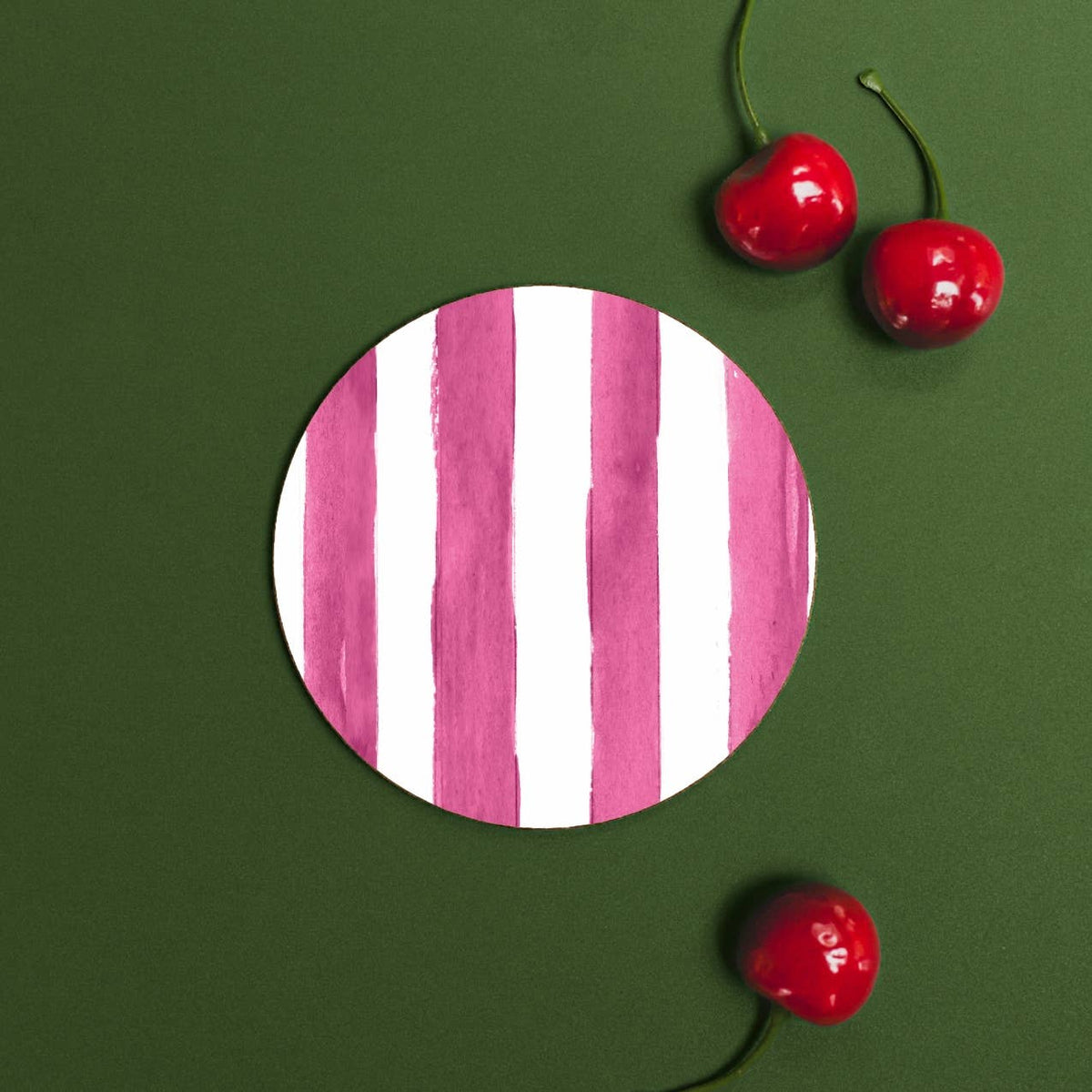 Raspberry Stripes Round Coaster by Floh at Toasted Crumpet