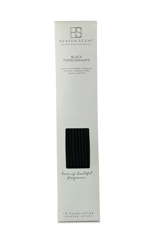 Heaven Scent Black Pomegranate Incese Sticks product packaging on a white background