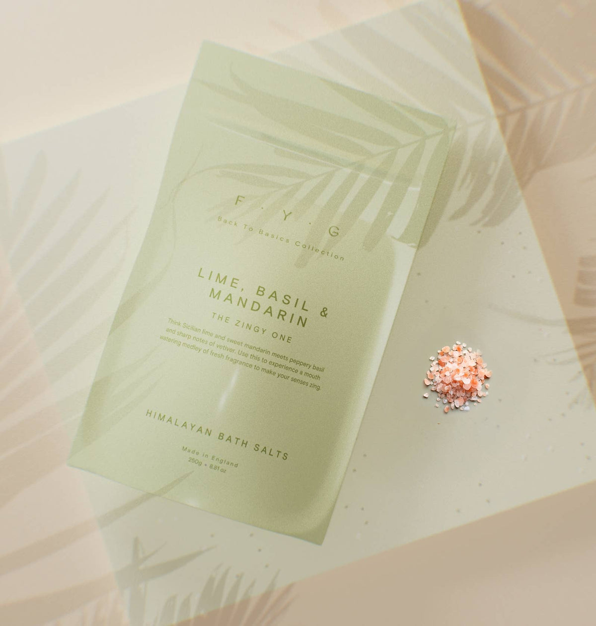 A pouch of F.Y.G bath salts