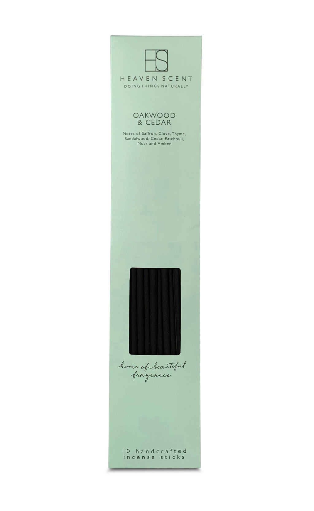 Heaven Scent Oakwood & Cedar product packaging on a white background