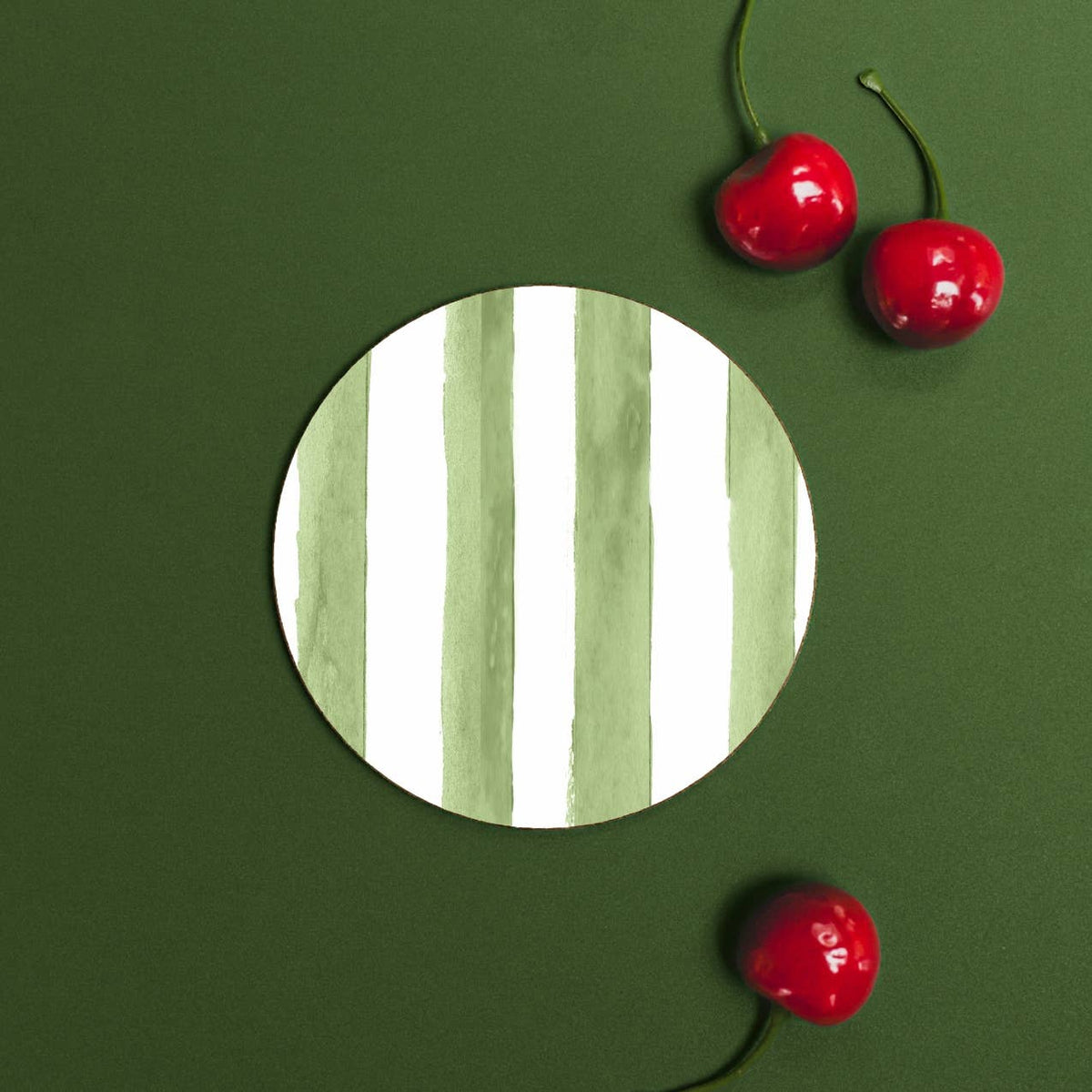 Olive Green round Coaster with Cork backing by Floh at Toasted Crumpet