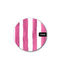 A round product with a pink and white vertical striped pattern featuring textured watercolor brushstrokes, with a small black label on the right side that reads 'Ptoh.' in white text.
