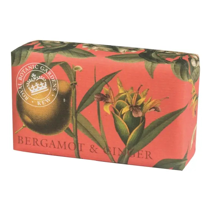 Soap bar with 'Royal Botanic Gardens, Kew' branding and botanical design on a white background - The Fig House