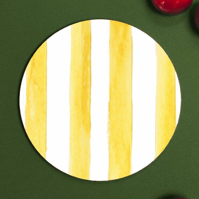 Yellow and white stripe coaster by Floh at Toasted Crumpet