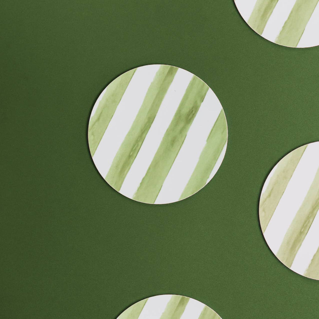 Olive Green Stripes Round Coaster by Floh at Toasted Crumpet
